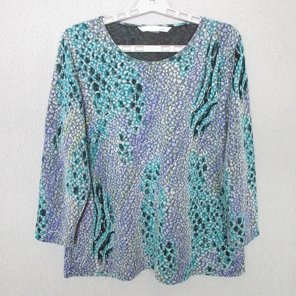 Peter Nygard‎ XL Top Long Sleeve Blue Purple Abstract Print Blouse